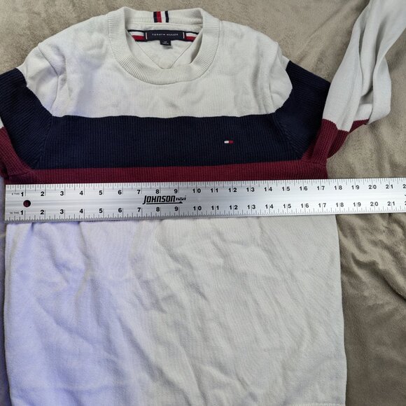 Tommy Hilfiger Sweater Women SZ S White Red Blue Striped Pullover Logo Crew Neck - Picture 9 of 10